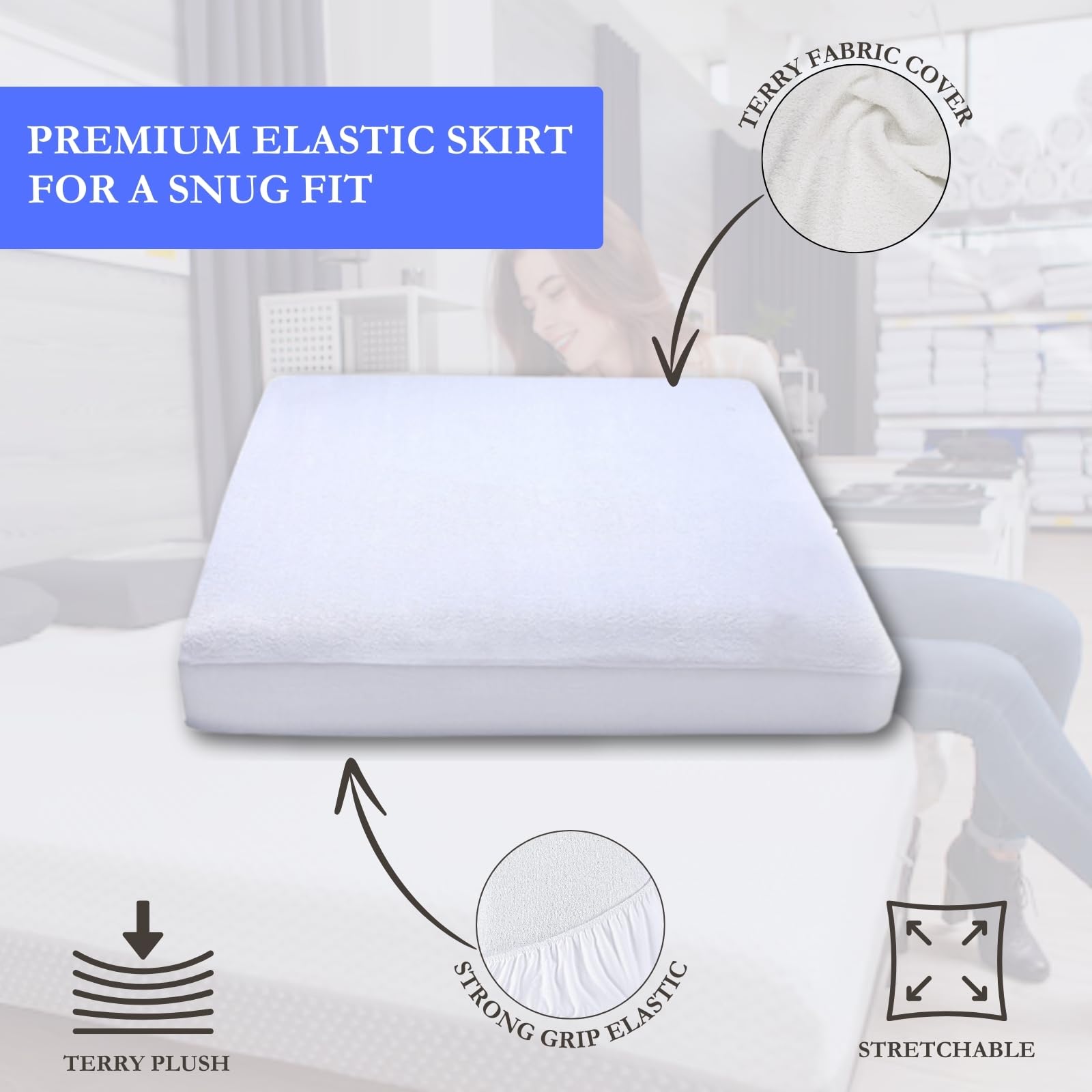NFK Terry Cotton 38cm Depth Fitted Terry Towel Mattress Protector Topper Cover Bed Sheets Waterproof Mattress Protectors Breathable Mattress