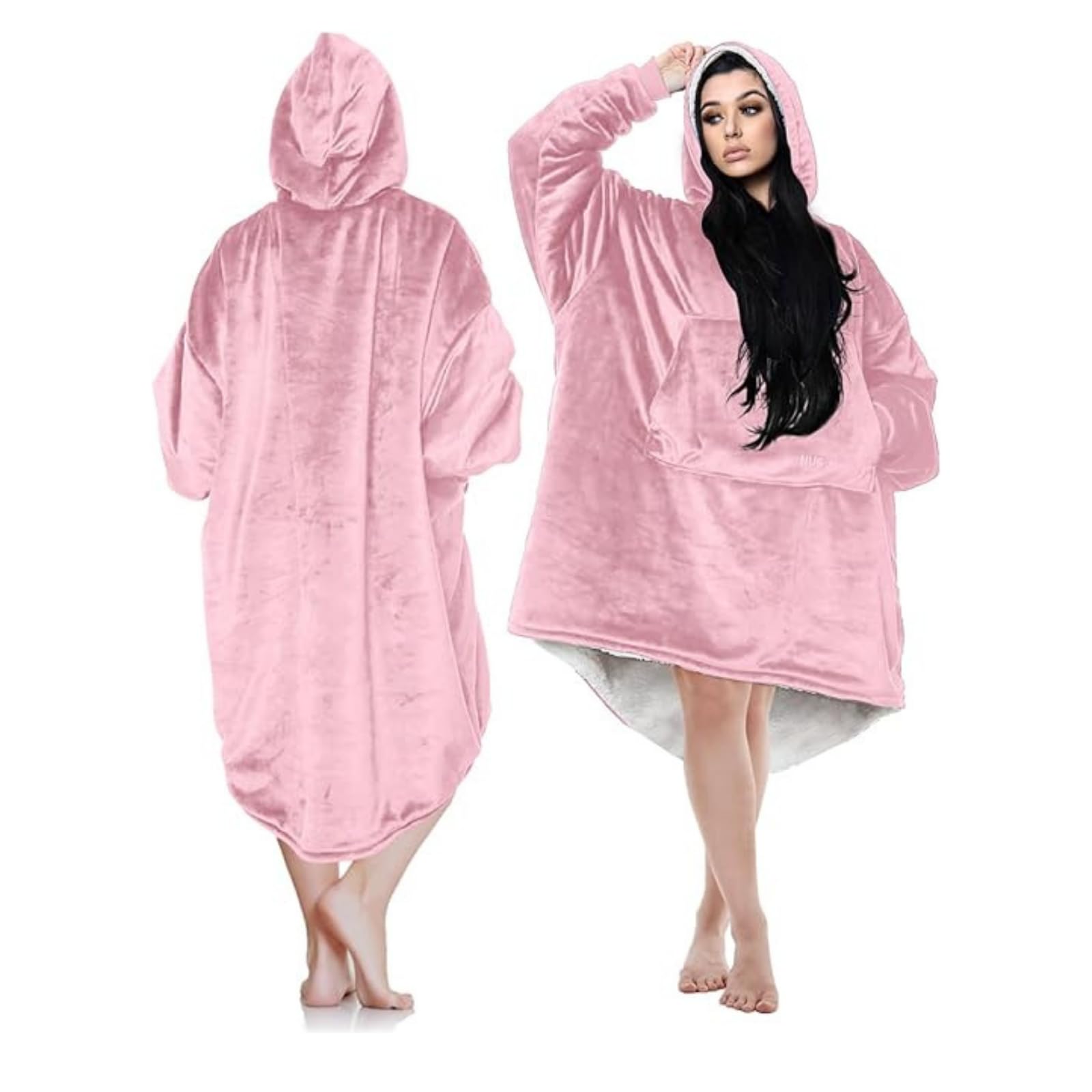 NFK Textile Oversized Hoodie Fleece Pullover for Unisex Plain Fluffy Cozy Sherpa Hooded Sweatshirt for Adults hug and snug hoodies