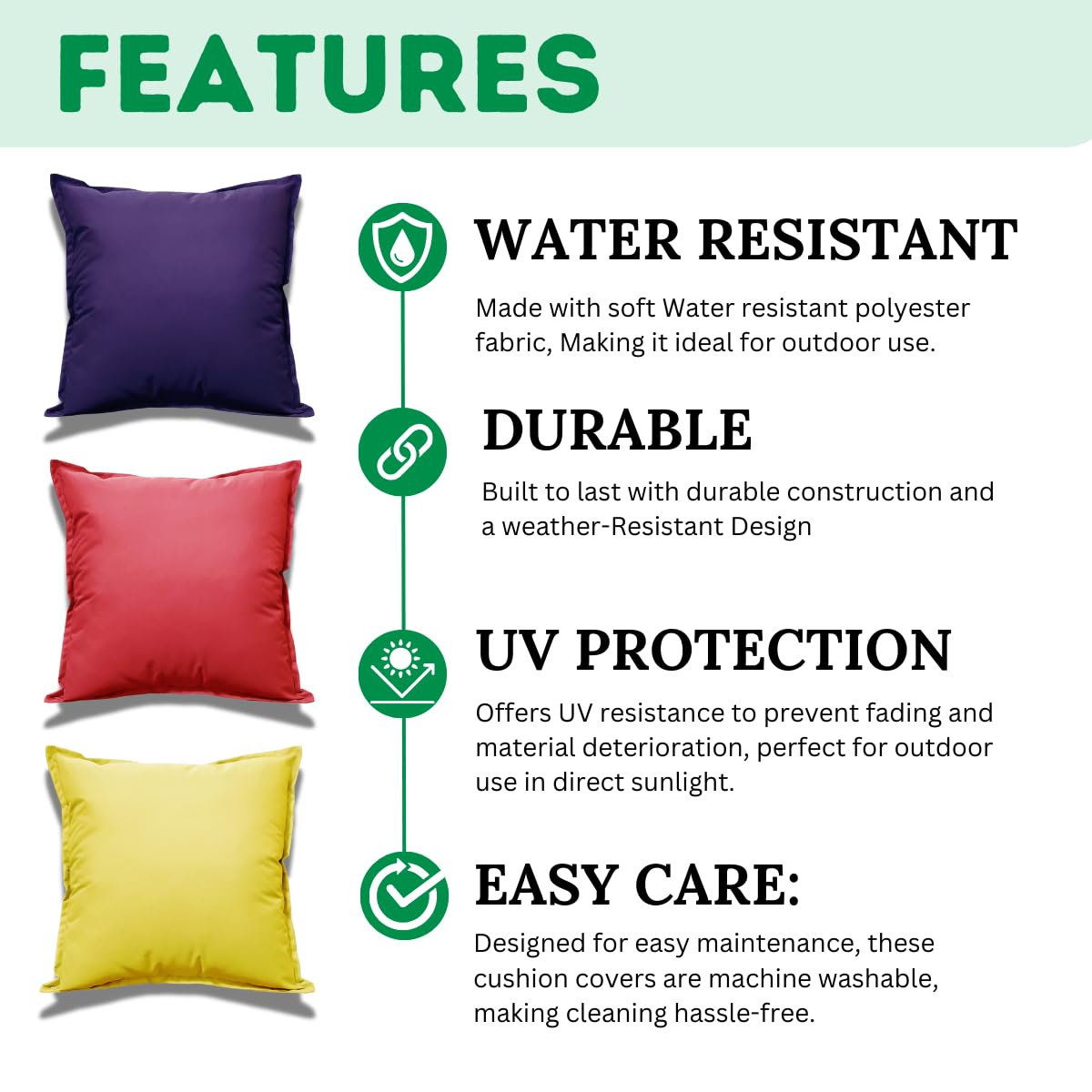 NFK Textile Waterproof Garden Pillow Covers Soft Cushion Cover Furniture Decorative Indoor & Outdoor Living Room Cushion Seats Patio (Dark Green, Pack of 2 (45x45 cm))