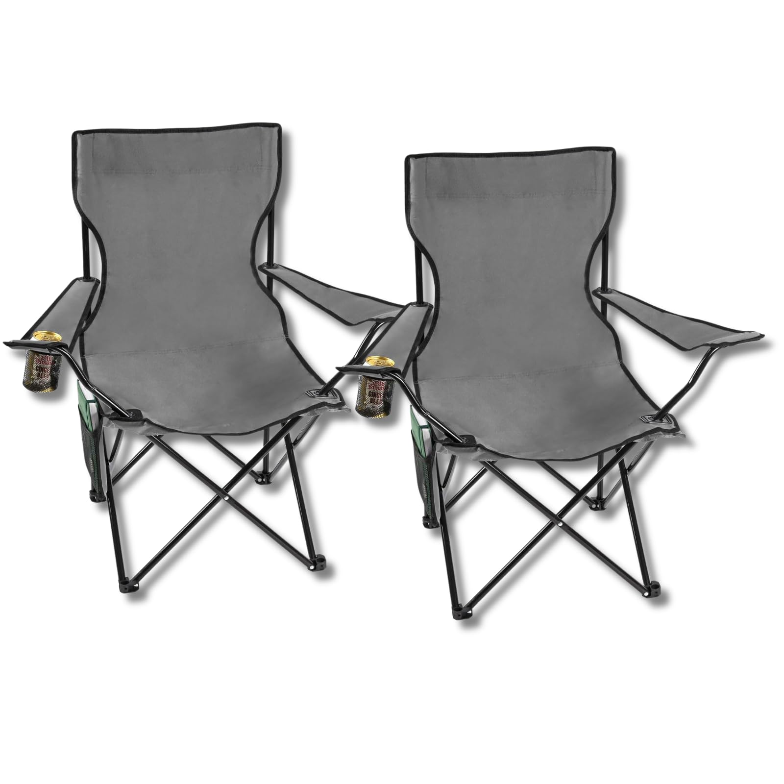 NFK TEXTILE 2 Lightweight Folding Camping Chair - Portable, Cup Holder, Side Pocket, Perfect for Camping, Fishing, Beach, BBQs