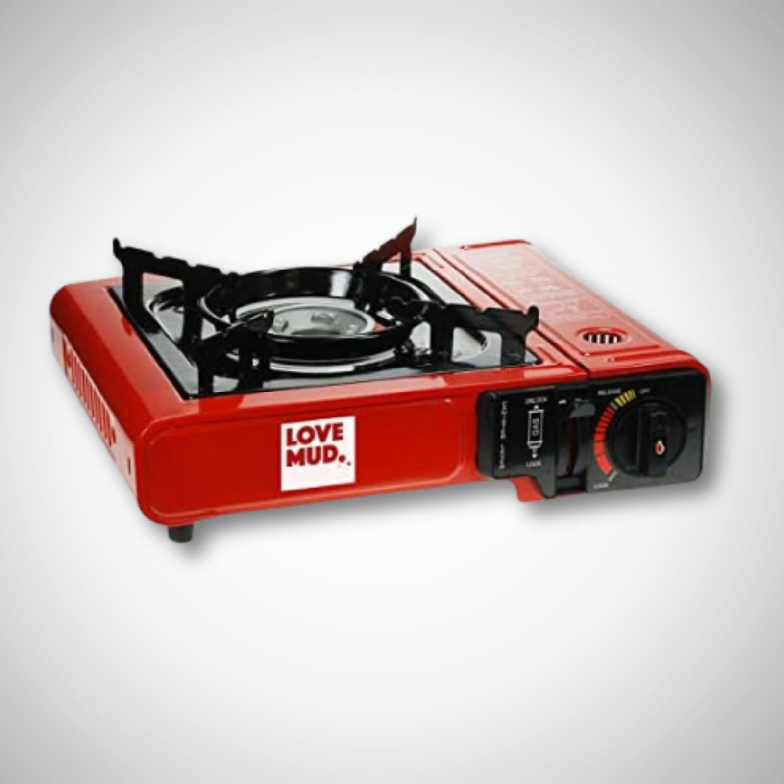 Portable Camping Stove Compact Red Butane Gas with Automatic Ignition, Heat Control & Carry Case for Outdoor BBQ