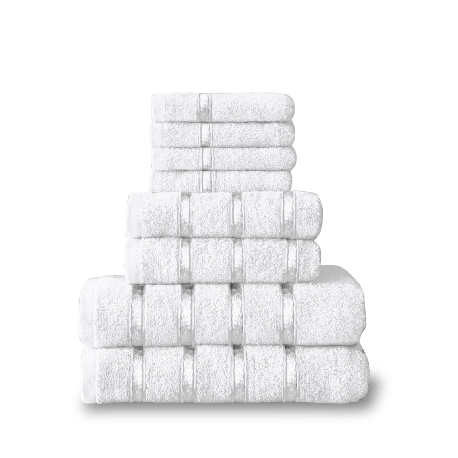 NFK TEXTILE 8-Piece Egyptian Cotton Bath Towel Bale Set - Highly Absorbent, Quick-Drying & Ultra Soft | 4x Face, 2x Hand, 2x Bath Towels | Striped Towel Set