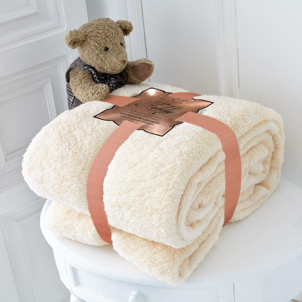 NFK TEXTILE Teddy Bear Throws Super Soft Luxurious Warm Cozy Sofa Settee Bed Sherpa Fleece Blankets Non-Allergic Travel Kids Adults Blankets