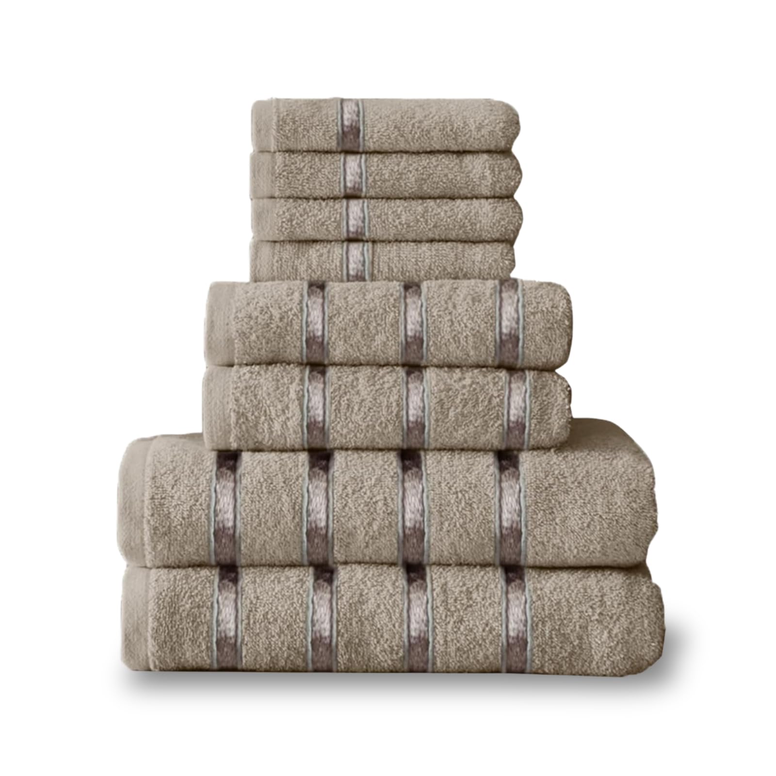 NFK TEXTILE 8-Piece Egyptian Cotton Bath Towel Bale Set - Highly Absorbent, Quick-Drying & Ultra Soft | 4x Face, 2x Hand, 2x Bath Towels | Striped Towel Set
