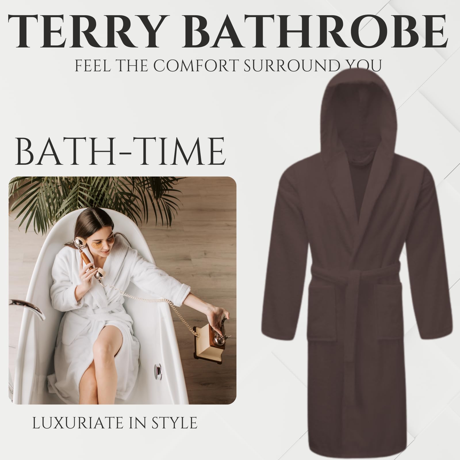 NFK TEXTILE Bathrobes 100% Egyptian Cotton soft Terry Toweling Luxury Dressing Gown Unisex Hooded Bathrobes Extra Absorbent Hotel Quality 650 GSM Cosy Dressing Gowns