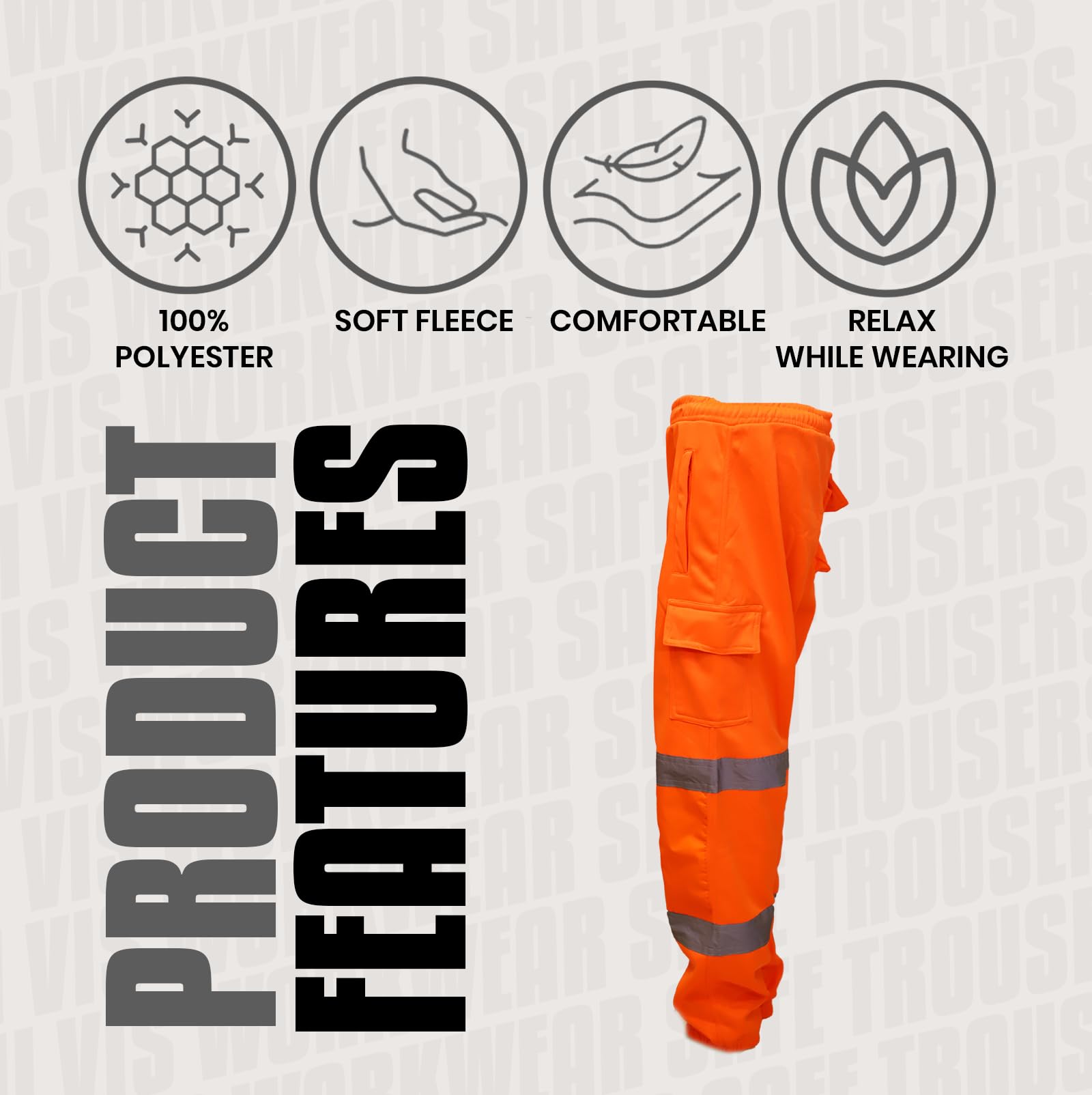 NFK TEXTILE 100% Polyester Hi Viz Mens Work Trousers Mens Safety Reflective Pant Workwear Hi Viz Trouser for Men Work Utility Safety Jogger High Visibility Trouser