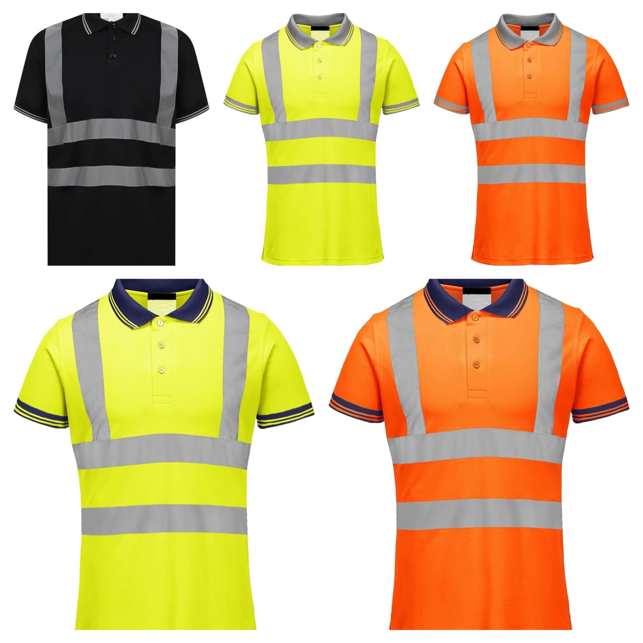 Hi Viz High Visibility Short Sleeve Polo T-Shirt Reflective Tape Safety Hi Vis Collared Security Work Wear T-Shirts