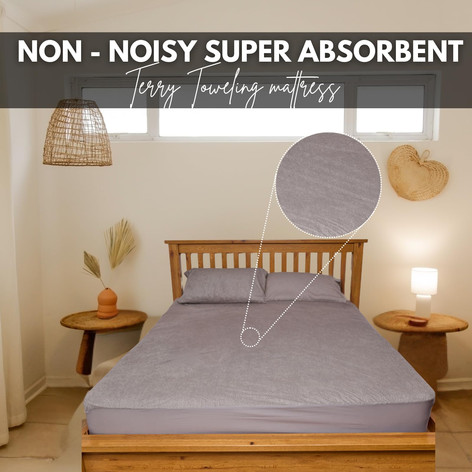 NFK Textile 41 cm Depth Fitted Terry Towel Mattress Protector Waterproof Fitted Sheet Breathable Mattress Topper Cover Bed Sheets