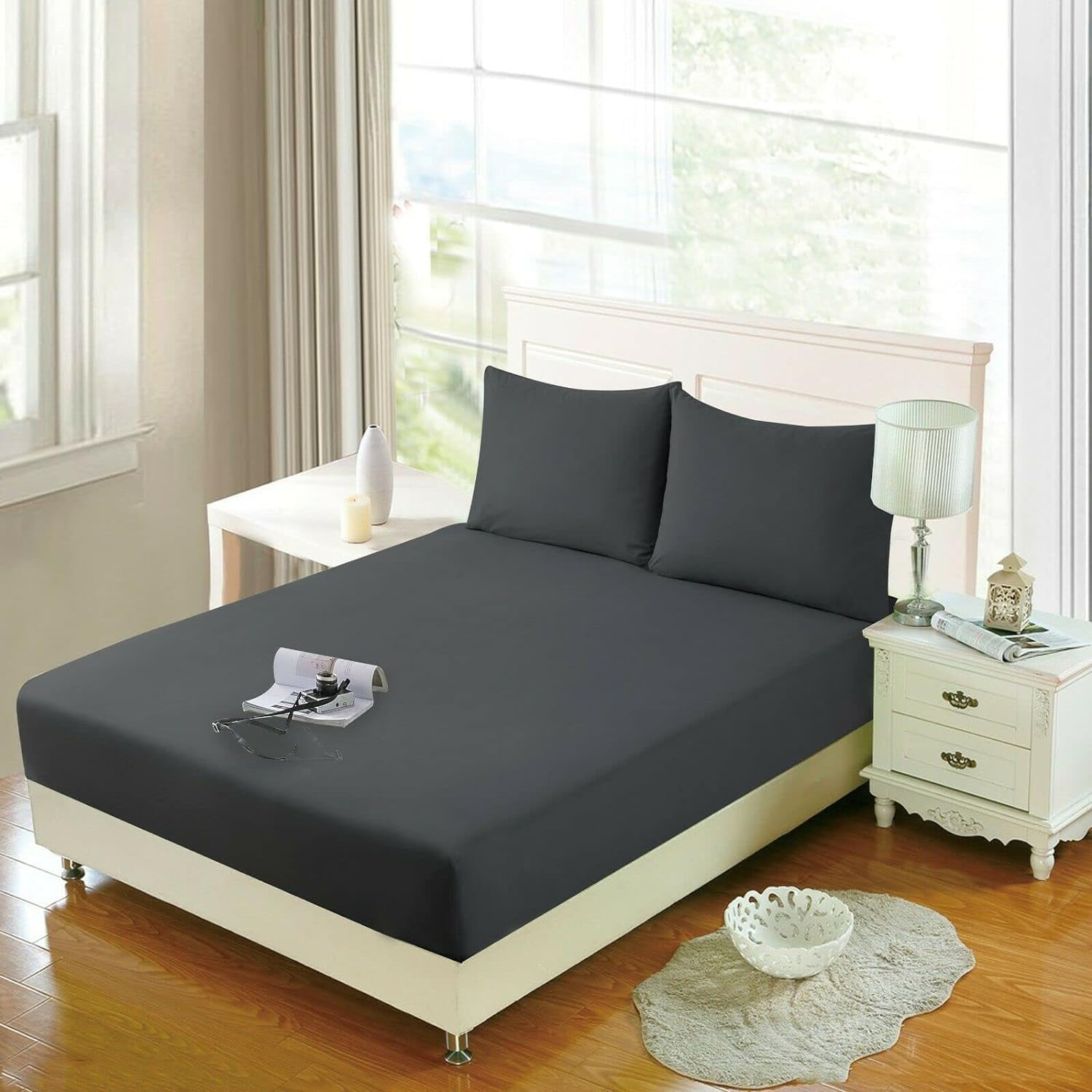 100% Polycotton 40cm Fitted Sheet Super Soft & Warm Cozy Fitted Sheets for Adjustable Bed Extra Deep Fitted Sheet