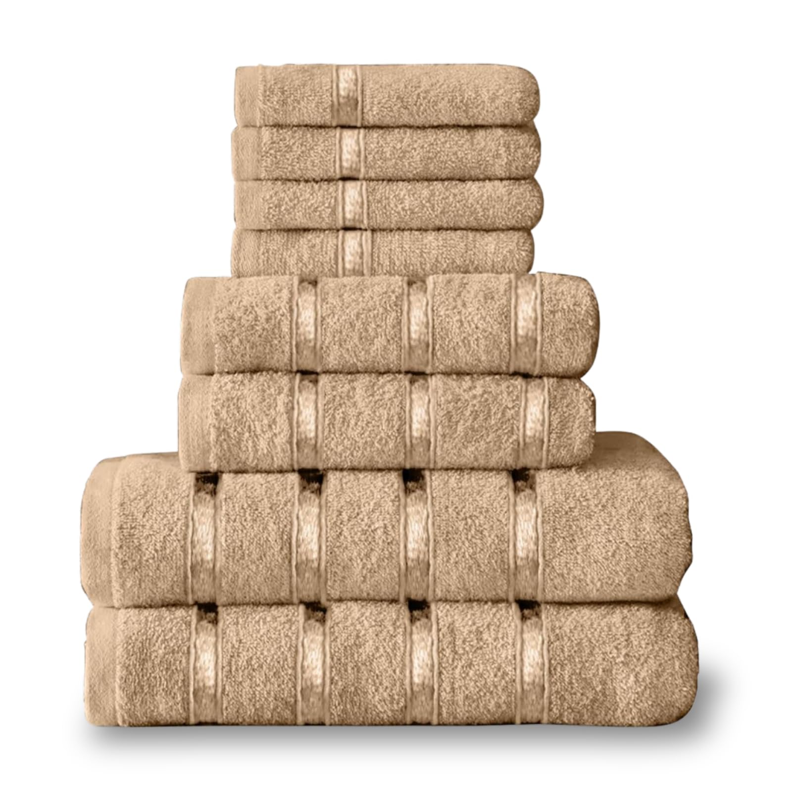 NFK TEXTILE 8-Piece Egyptian Cotton Bath Towel Bale Set - Highly Absorbent, Quick-Drying & Ultra Soft | 4x Face, 2x Hand, 2x Bath Towels | Striped Towel Set