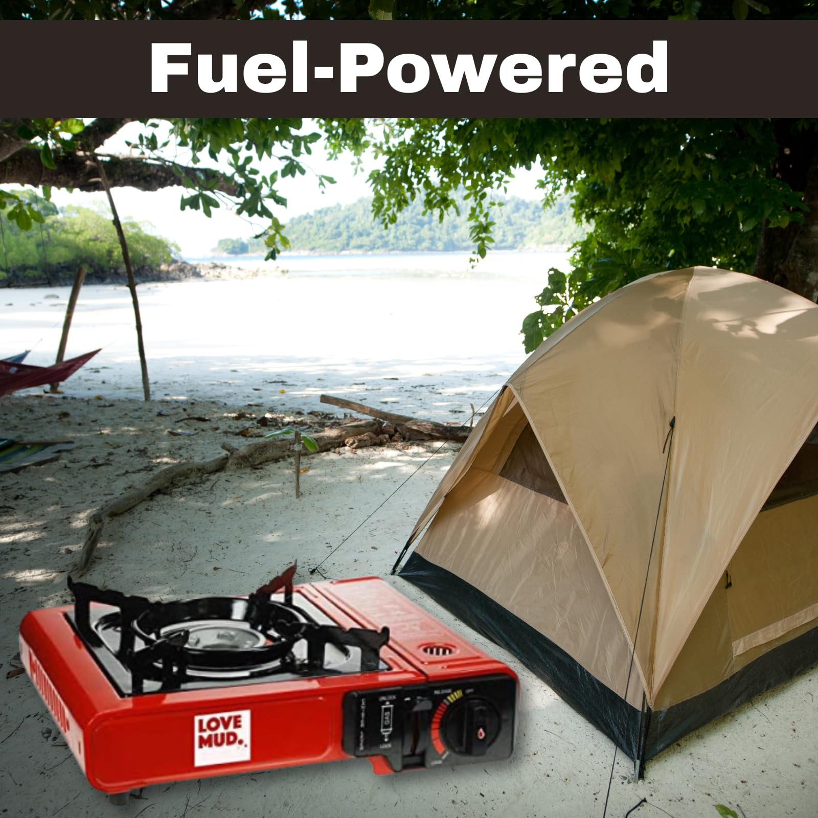 Portable Camping Stove Compact Red Butane Gas with Automatic Ignition, Heat Control & Carry Case for Outdoor BBQ