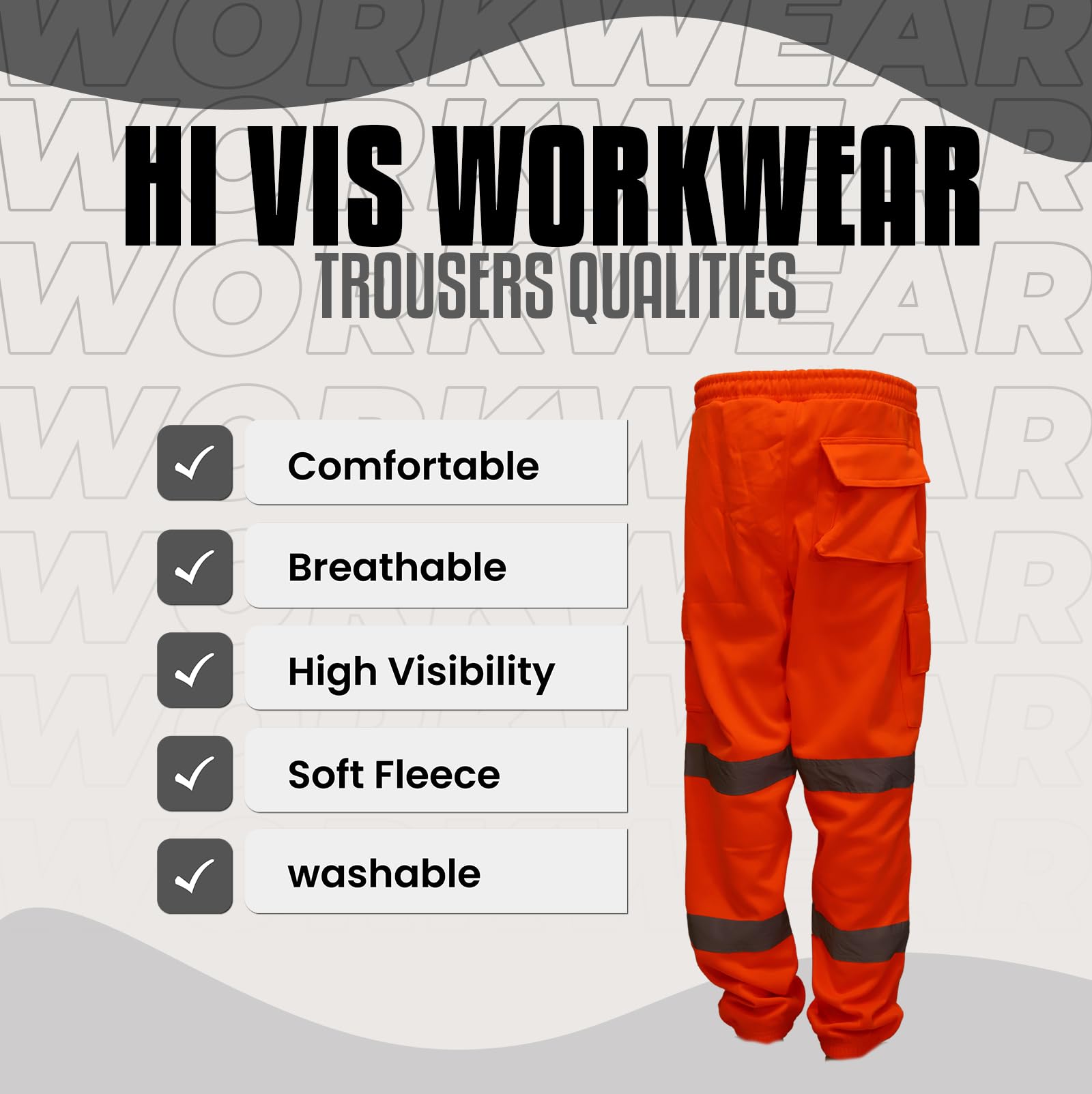 NFK TEXTILE 100% Polyester Hi Viz Mens Work Trousers Mens Safety Reflective Pant Workwear Hi Viz Trouser for Men Work Utility Safety Jogger High Visibility Trouser