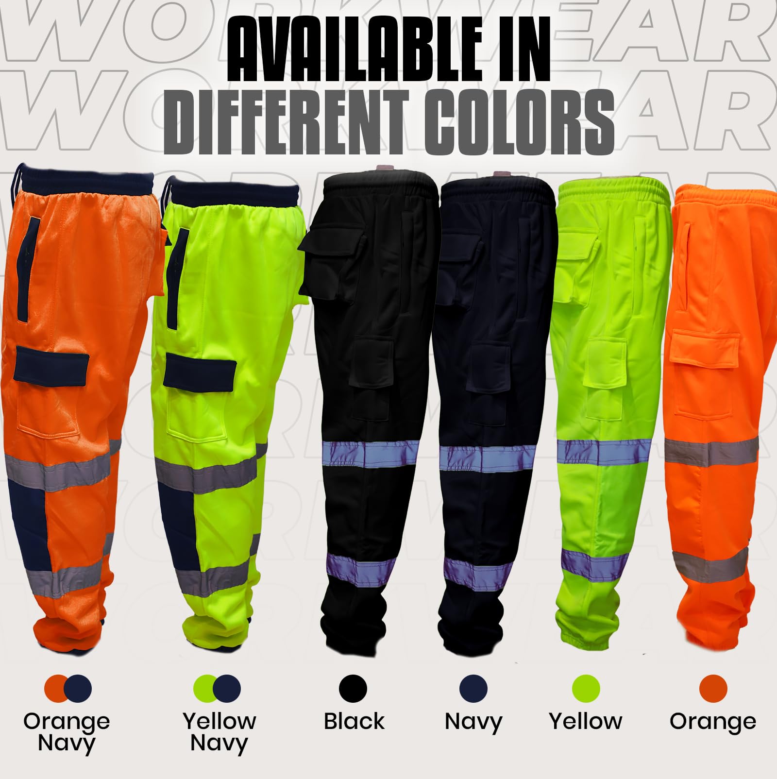 NFK TEXTILE 100% Polyester Hi Viz Mens Work Trousers Mens Safety Reflective Pant Workwear Hi Viz Trouser for Men Work Utility Safety Jogger High Visibility Trouser