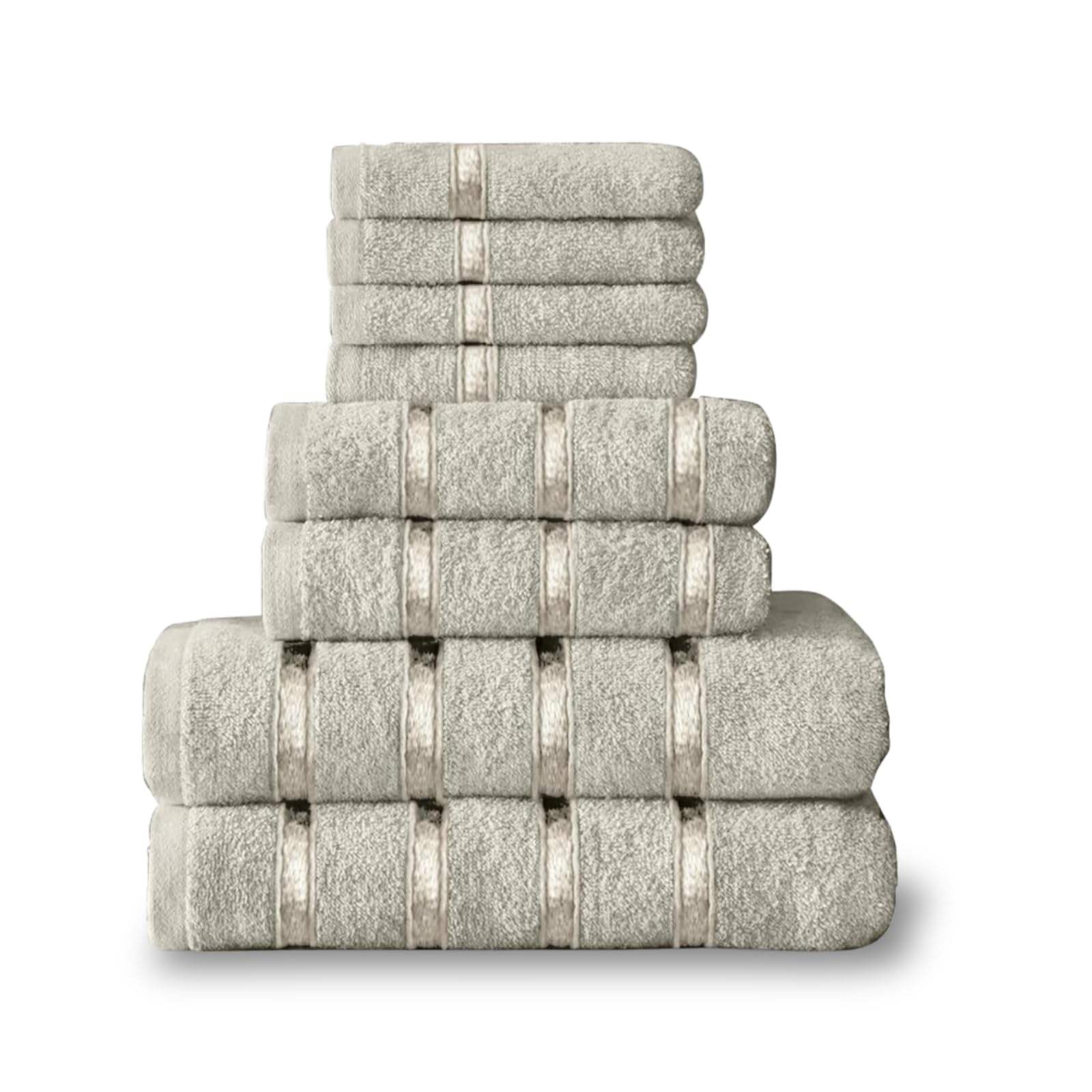 NFK TEXTILE 8-Piece Egyptian Cotton Bath Towel Bale Set - Highly Absorbent, Quick-Drying & Ultra Soft | 4x Face, 2x Hand, 2x Bath Towels | Striped Towel Set