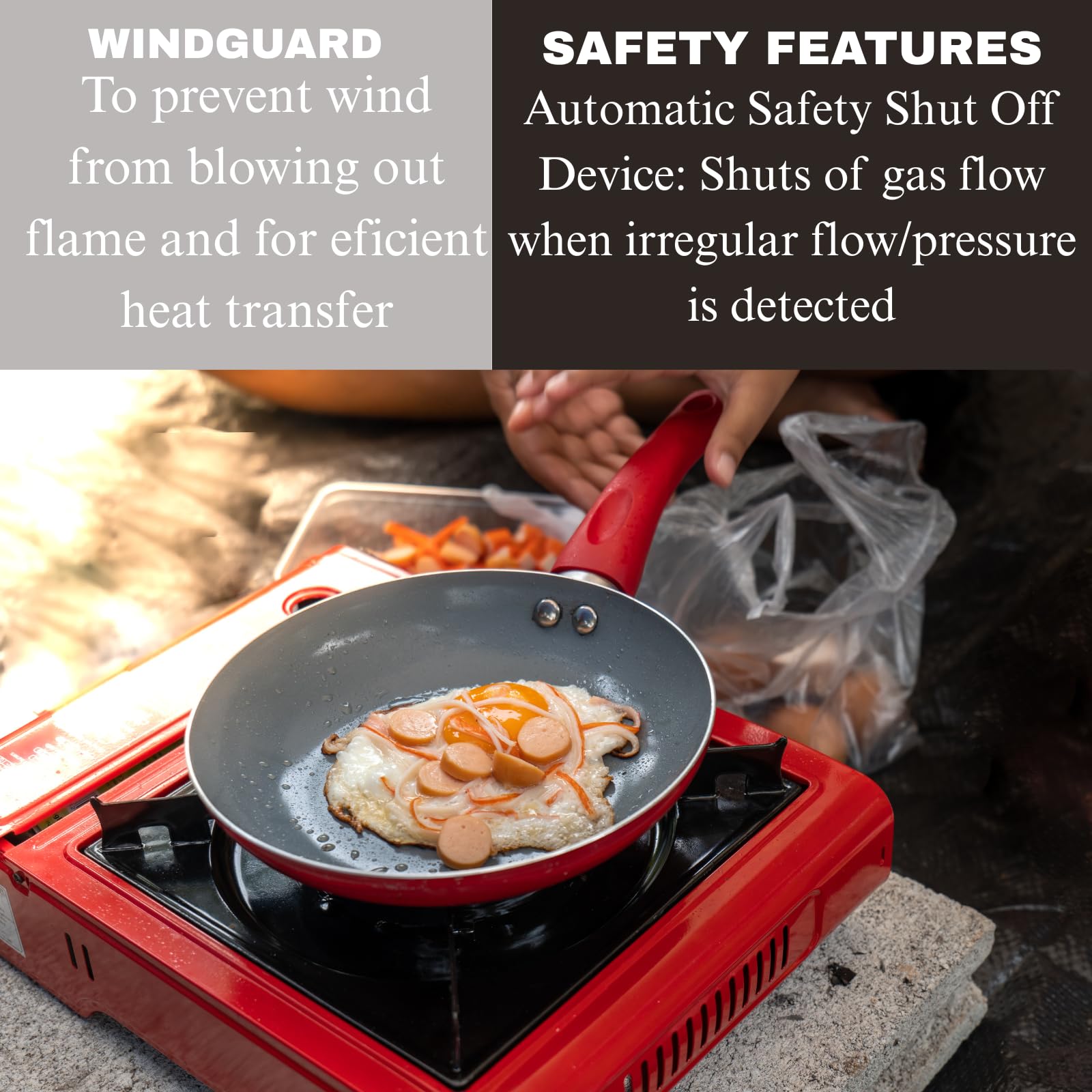 Portable Camping Stove Compact Red Butane Gas with Automatic Ignition, Heat Control & Carry Case for Outdoor BBQ