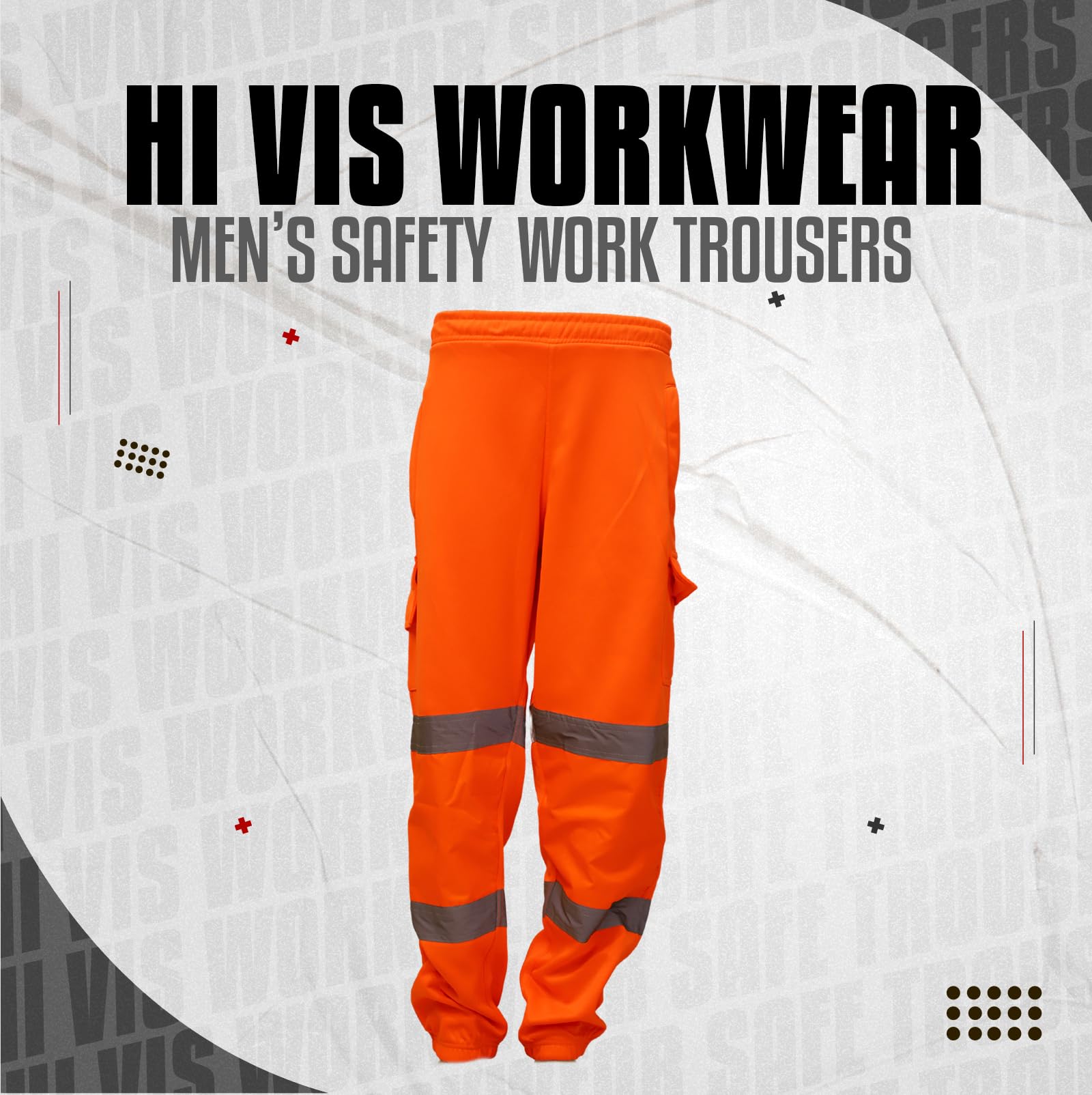 NFK TEXTILE 100% Polyester Hi Viz Mens Work Trousers Mens Safety Reflective Pant Workwear Hi Viz Trouser for Men Work Utility Safety Jogger High Visibility Trouser