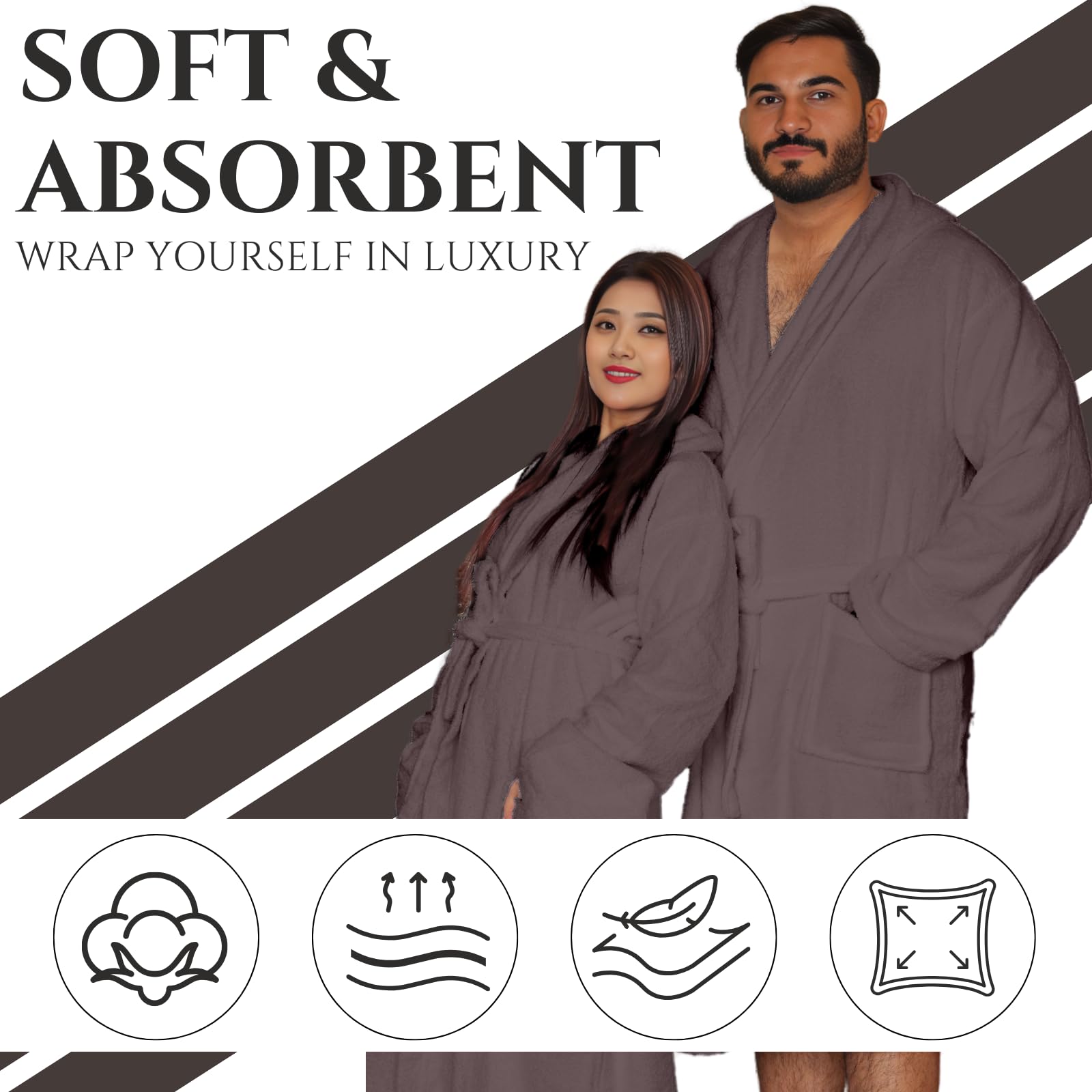 NFK TEXTILE Bathrobes 100% Egyptian Cotton soft Terry Toweling Luxury Dressing Gown Unisex Hooded Bathrobes Extra Absorbent Hotel Quality 650 GSM Cosy Dressing Gowns