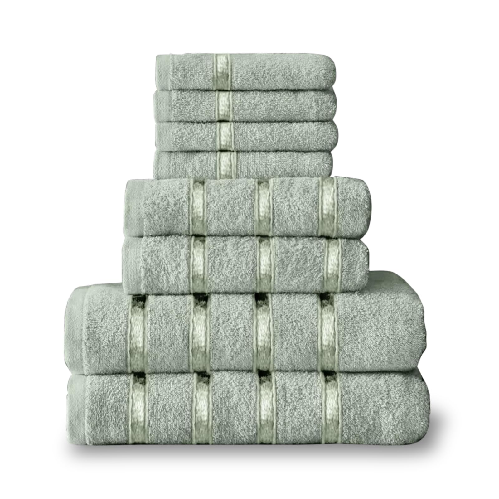 NFK TEXTILE 8-Piece Egyptian Cotton Bath Towel Bale Set - Highly Absorbent, Quick-Drying & Ultra Soft | 4x Face, 2x Hand, 2x Bath Towels | Striped Towel Set