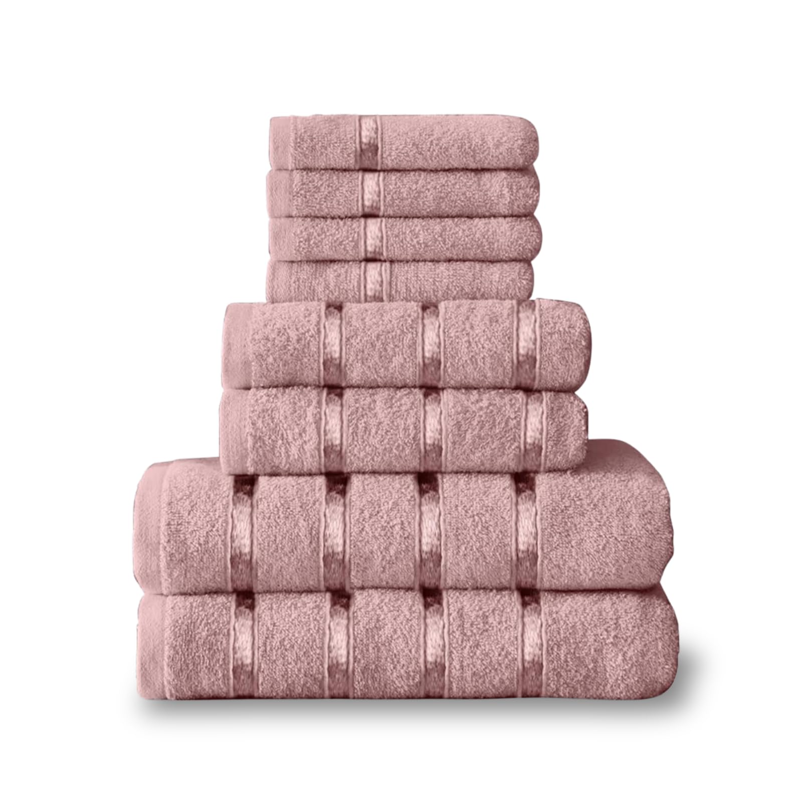 NFK TEXTILE 8-Piece Egyptian Cotton Bath Towel Bale Set - Highly Absorbent, Quick-Drying & Ultra Soft | 4x Face, 2x Hand, 2x Bath Towels | Striped Towel Set