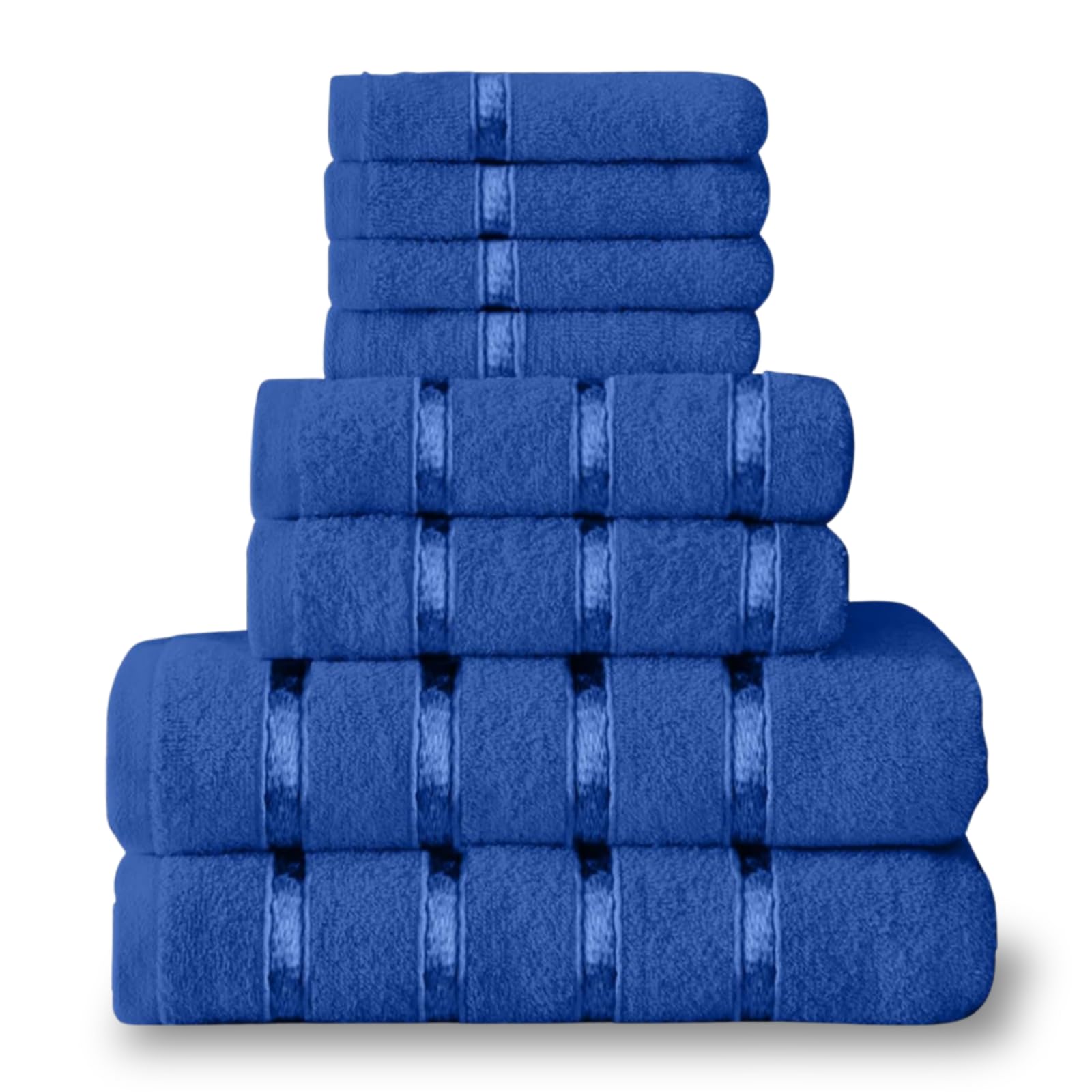 NFK TEXTILE 8-Piece Egyptian Cotton Bath Towel Bale Set - Highly Absorbent, Quick-Drying & Ultra Soft | 4x Face, 2x Hand, 2x Bath Towels | Striped Towel Set