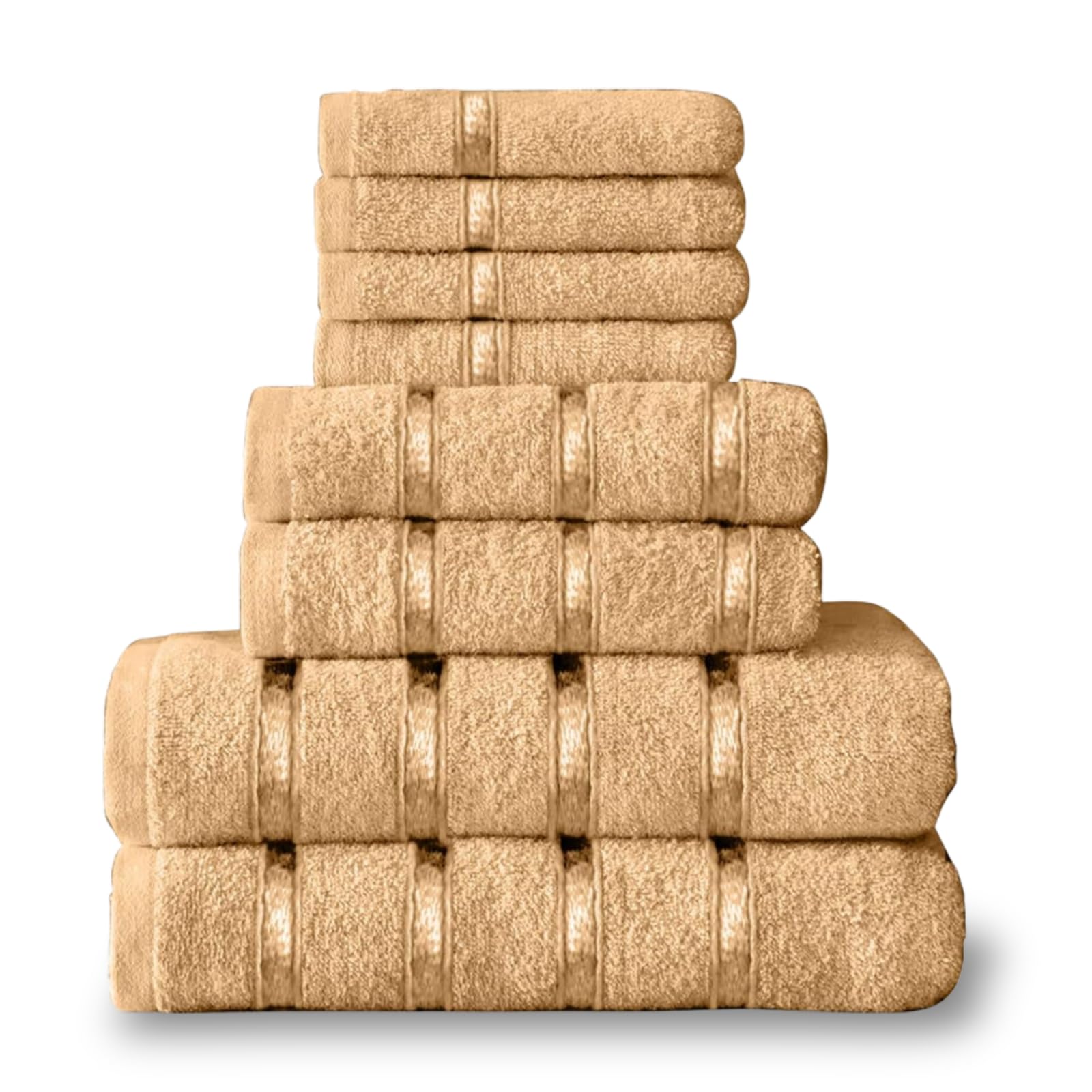 NFK TEXTILE 8-Piece Egyptian Cotton Bath Towel Bale Set - Highly Absorbent, Quick-Drying & Ultra Soft | 4x Face, 2x Hand, 2x Bath Towels | Striped Towel Set