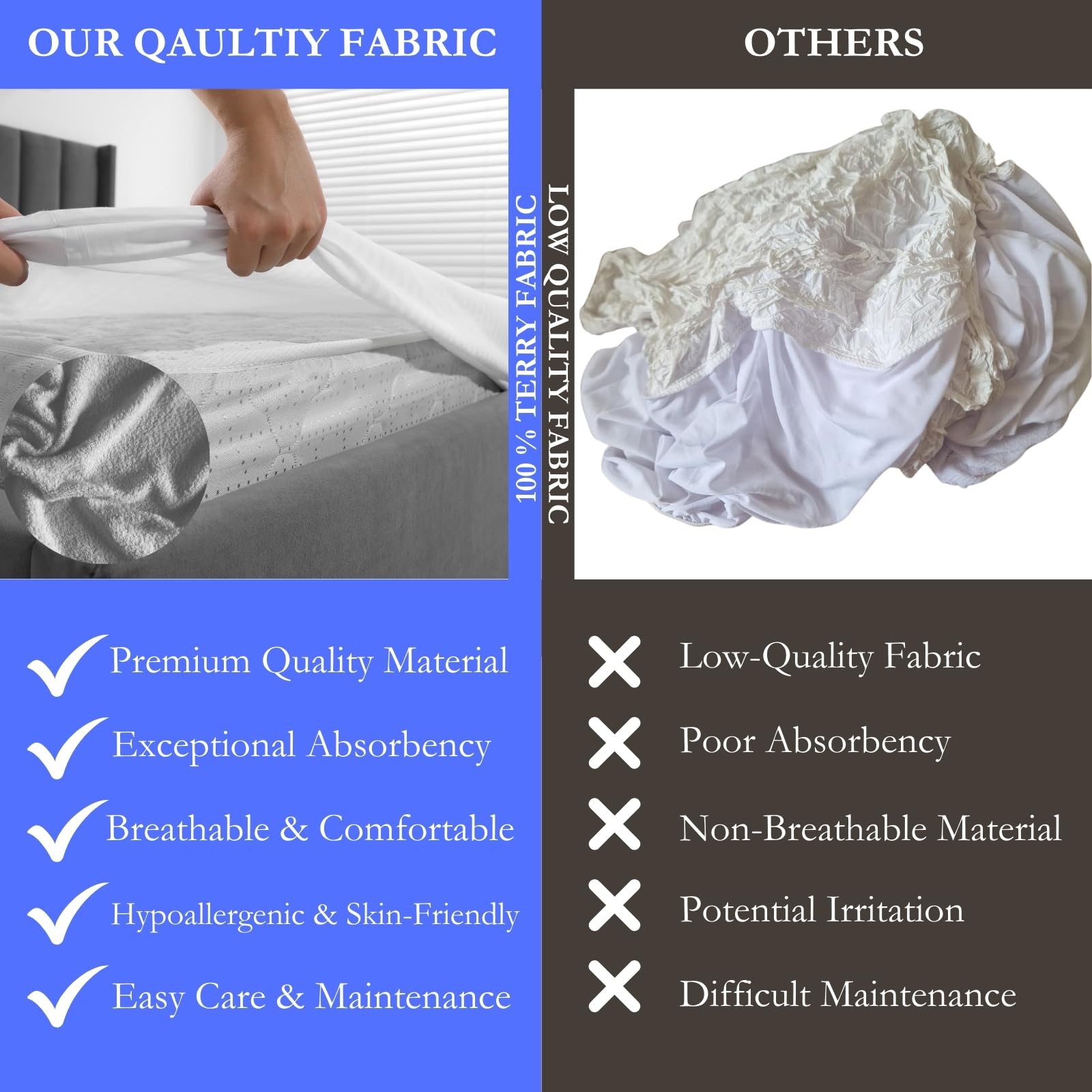 NFK Terry Cotton 38cm Depth Fitted Terry Towel Mattress Protector Topper Cover Bed Sheets Waterproof Mattress Protectors Breathable Mattress