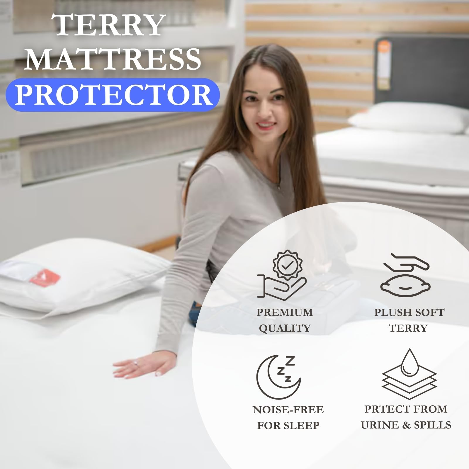 NFK Terry Cotton 38cm Depth Fitted Terry Towel Mattress Protector Topper Cover Bed Sheets Waterproof Mattress Protectors Breathable Mattress