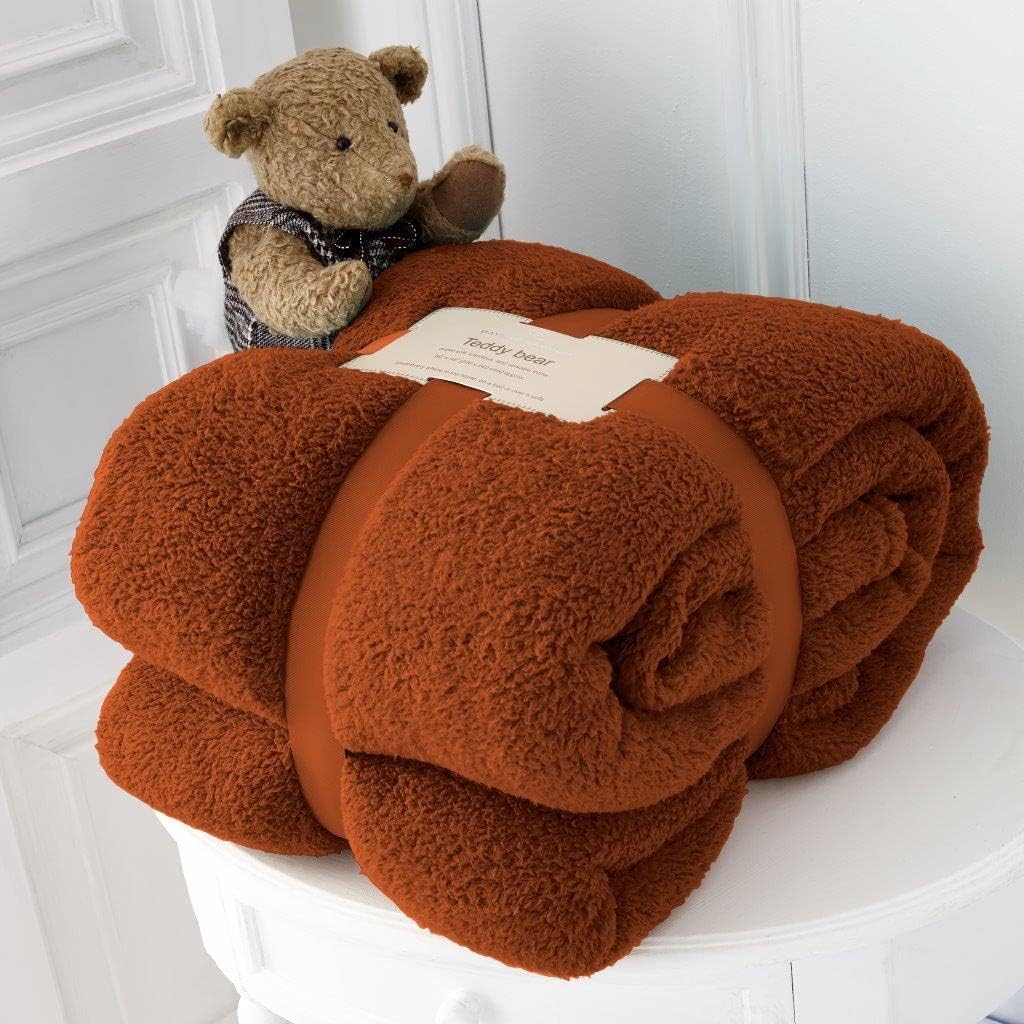 NFK TEXTILE Teddy Bear Throws Super Soft Luxurious Warm Cozy Sofa Settee Bed Sherpa Fleece Blankets Non-Allergic Travel Kids Adults Blankets
