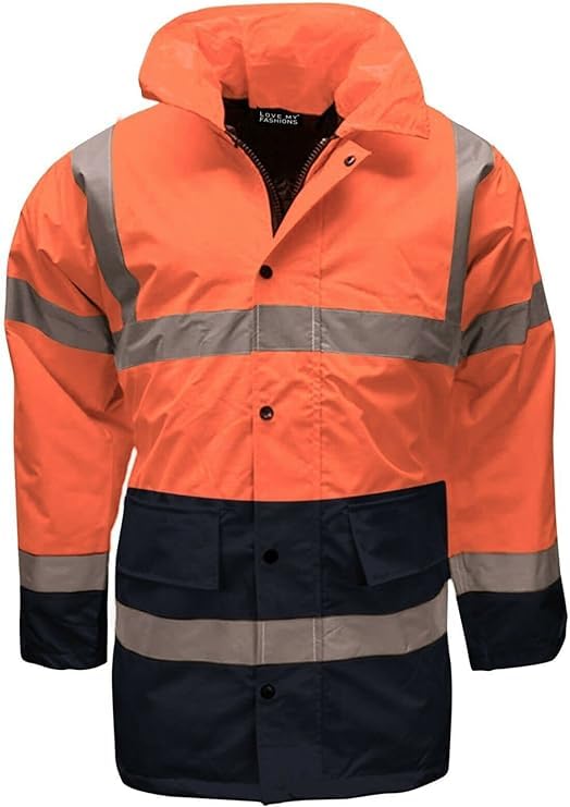 NFK TEXTILE 100% Polyester Fleece Hi Vis Parka Coat High Visibility Coat Work Wear Safety Security Padded Waterproof Taped Work Wear Parka Jacket