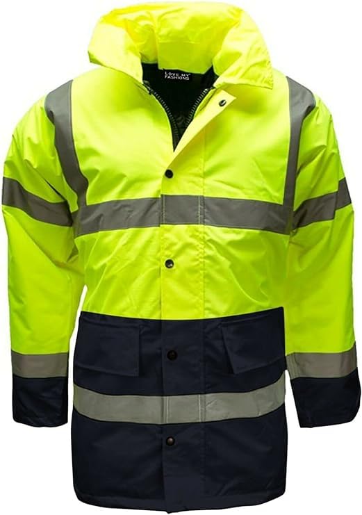 NFK TEXTILE 100% Polyester Fleece Hi Vis Parka Coat High Visibility Coat Work Wear Safety Security Padded Waterproof Taped Work Wear Parka Jacket
