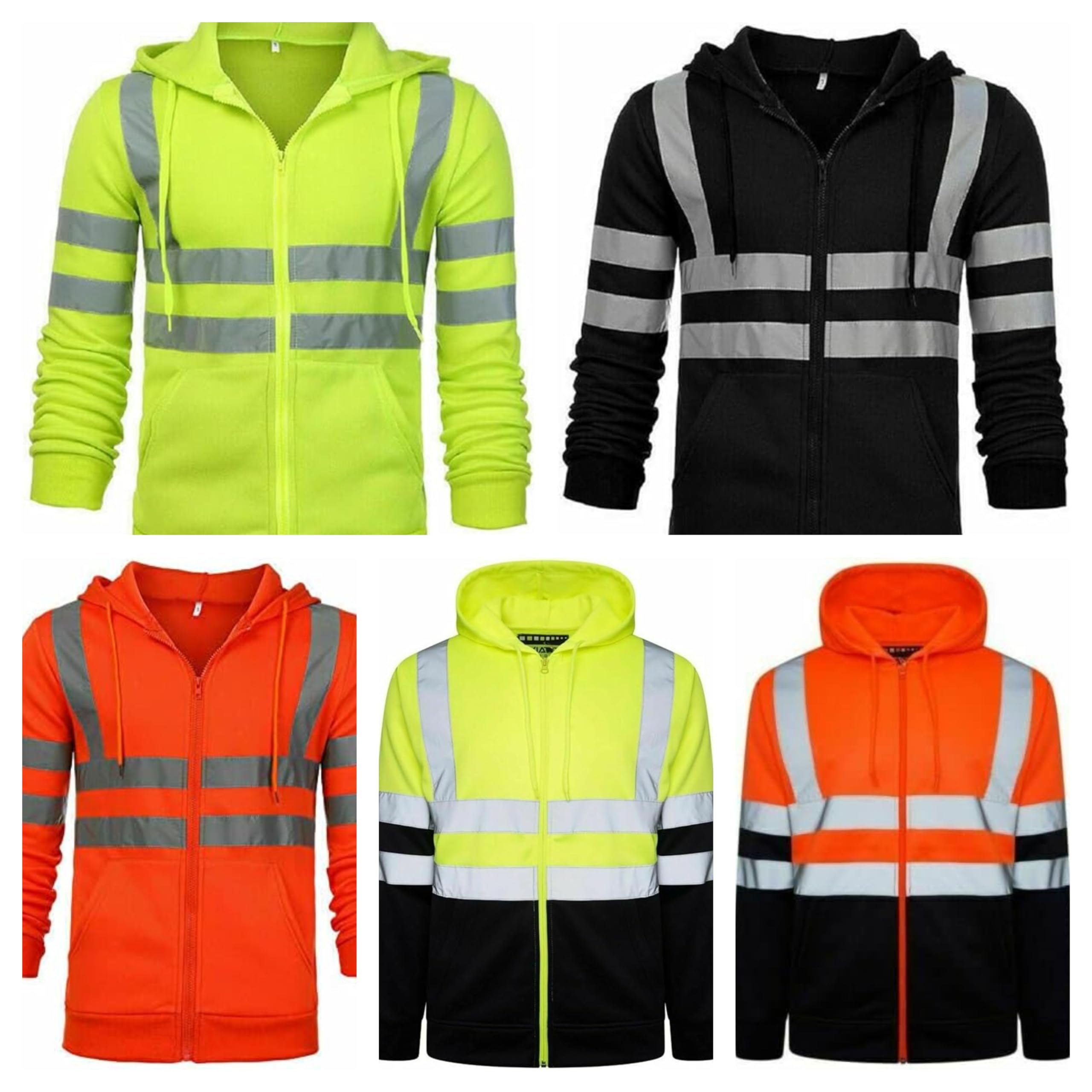 NFK TEXTILE 100% Polyester Hi Vis Zipper Hoodie Reflective Tape High Visibility Fleece Jacket Safety Jackets with Phone Pockets Hi Viz Warm Work Wear