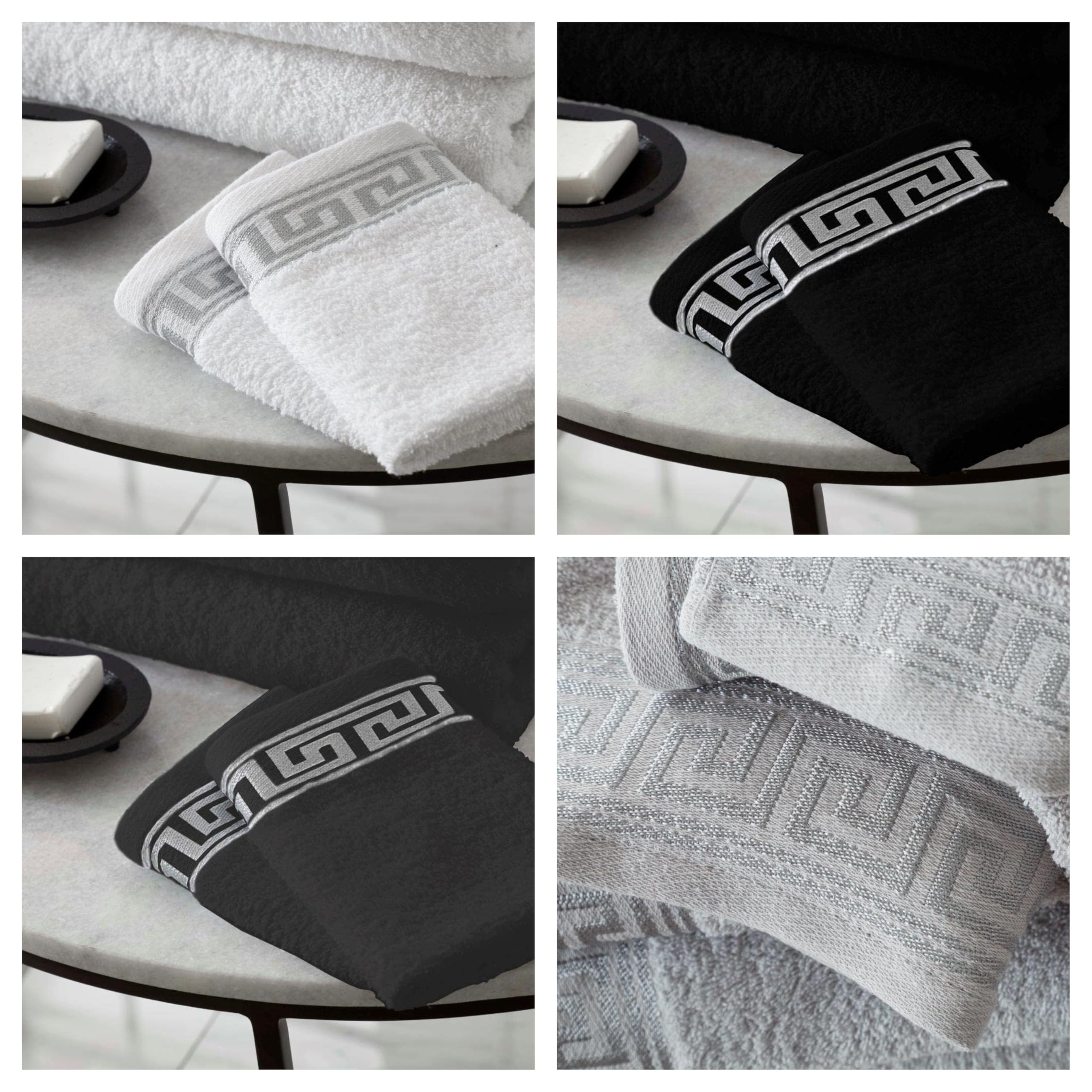 NFK Textile Greek Key Towels Luxury Hotel Quality Embroidered 100% Egyptian Cotton 8 pcs Bale Set & Bath Sheets