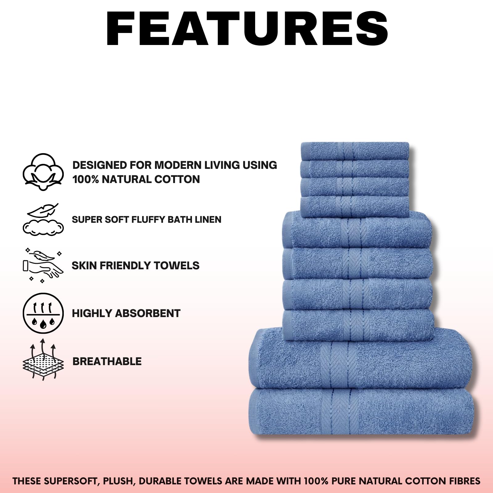 NFK TEXTILE Ultimate Luxury Towel Set - 10 Piece 100% Egyptian Cotton, Soft, Absorbent & Extra Large 4 Face, 4 Hand, 2 Bath Towels