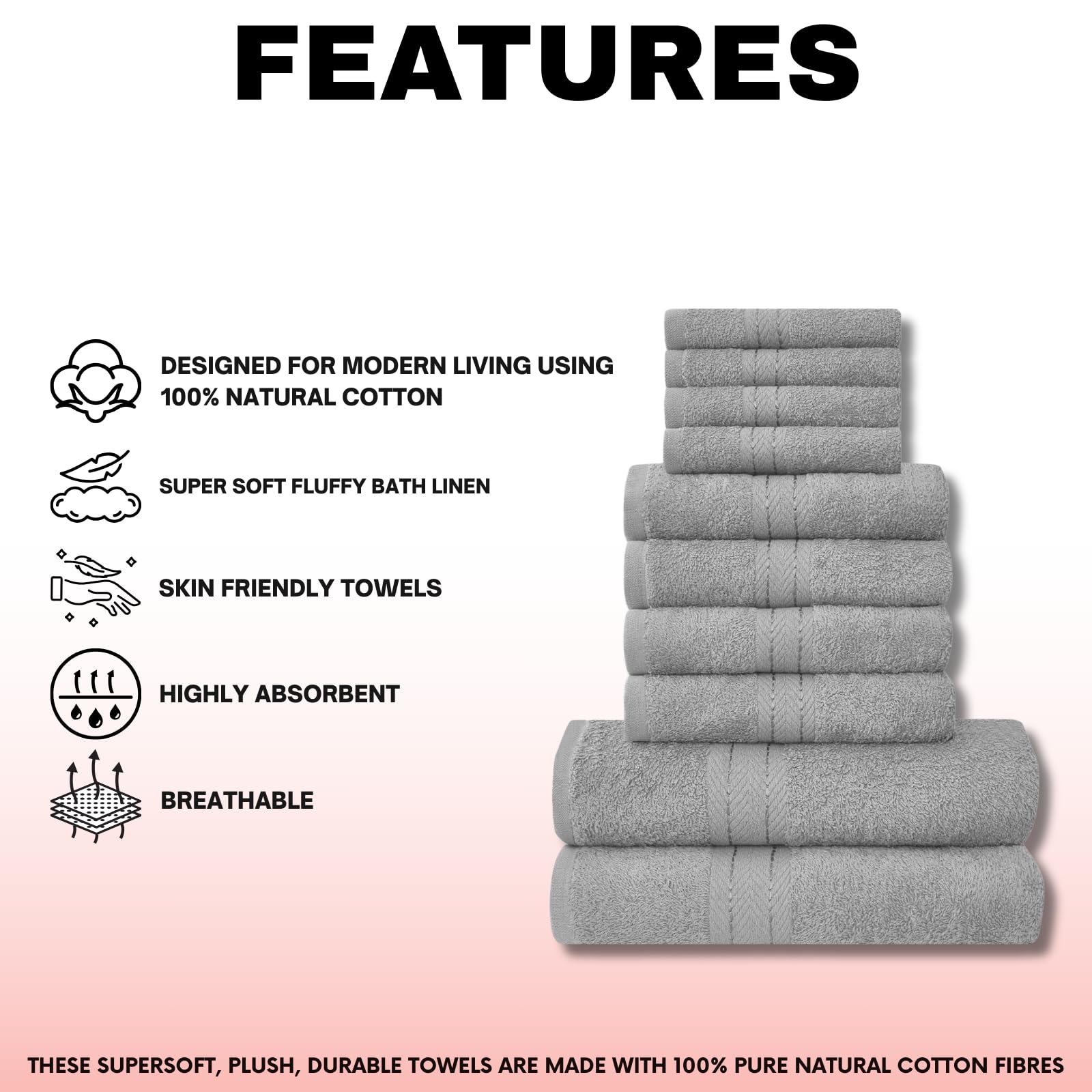 NFK TEXTILE Ultimate Luxury Towel Set - 10 Piece 100% Egyptian Cotton, Soft, Absorbent & Extra Large 4 Face, 4 Hand, 2 Bath Towels