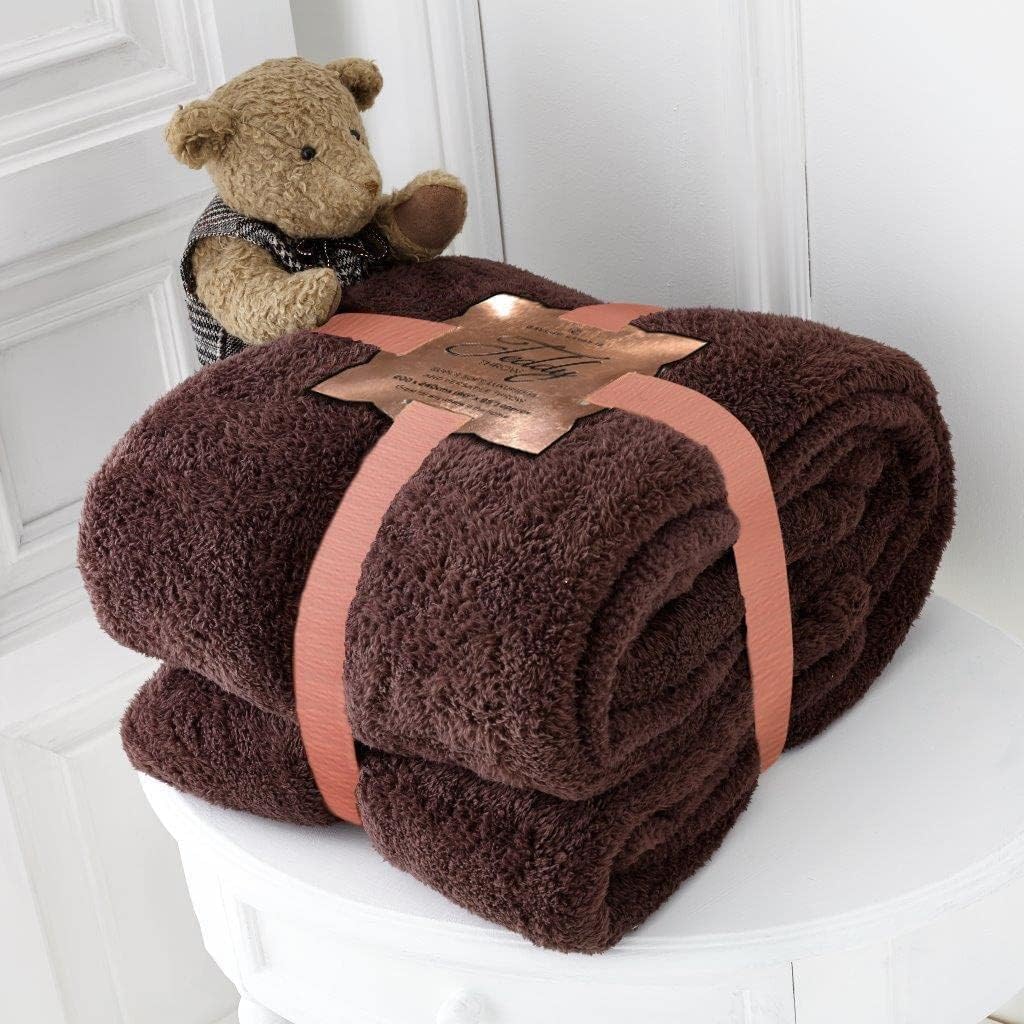 NFK TEXTILE Teddy Bear Throws Super Soft Luxurious Warm Cozy Sofa Settee Bed Sherpa Fleece Blankets Non-Allergic Travel Kids Adults Blankets
