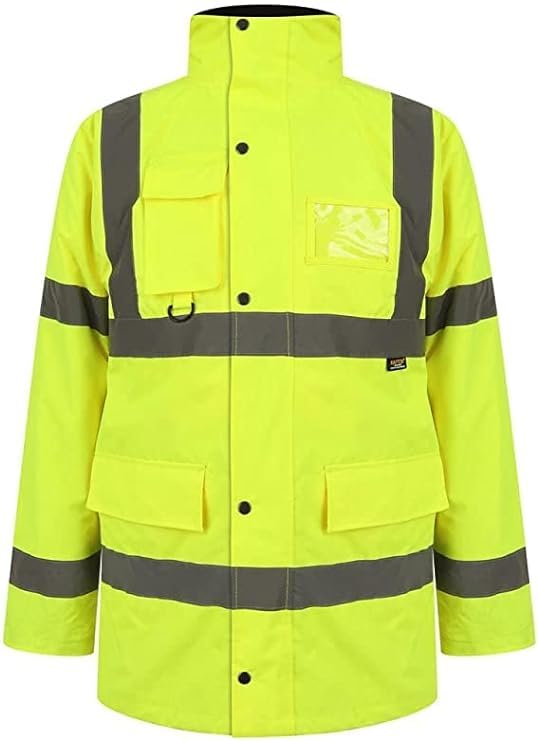 NFK TEXTILE 100% Polyester Fleece Hi Vis Parka Coat High Visibility Coat Work Wear Safety Security Padded Waterproof Taped Work Wear Parka Jacket