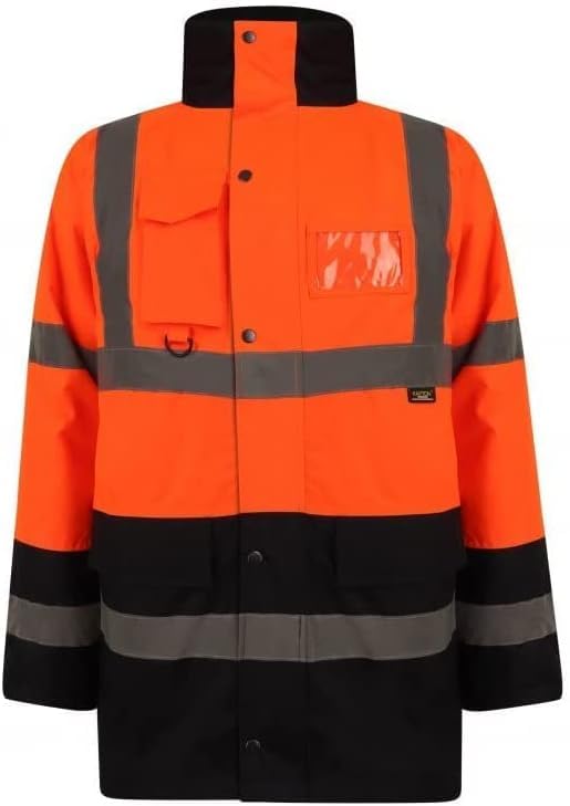 NFK TEXTILE 100% Polyester Fleece Hi Vis Parka Coat High Visibility Coat Work Wear Safety Security Padded Waterproof Taped Work Wear Parka Jacket