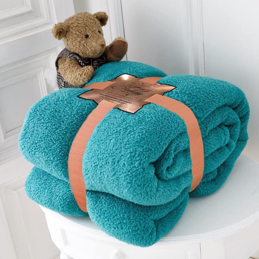 NFK TEXTILE Teddy Bear Throws Super Soft Luxurious Warm Cozy Sofa Settee Bed Sherpa Fleece Blankets Non-Allergic Travel Kids Adults Blankets