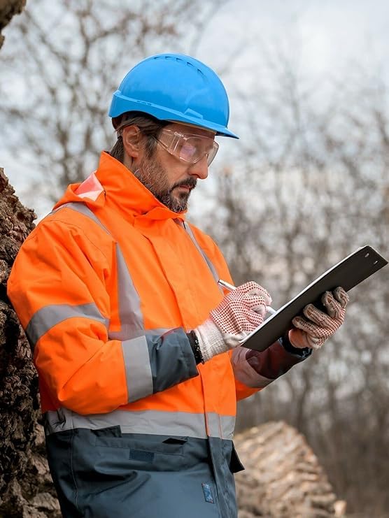 NFK TEXTILE 100% Polyester Fleece Hi Vis Parka Coat High Visibility Coat Work Wear Safety Security Padded Waterproof Taped Work Wear Parka Jacket