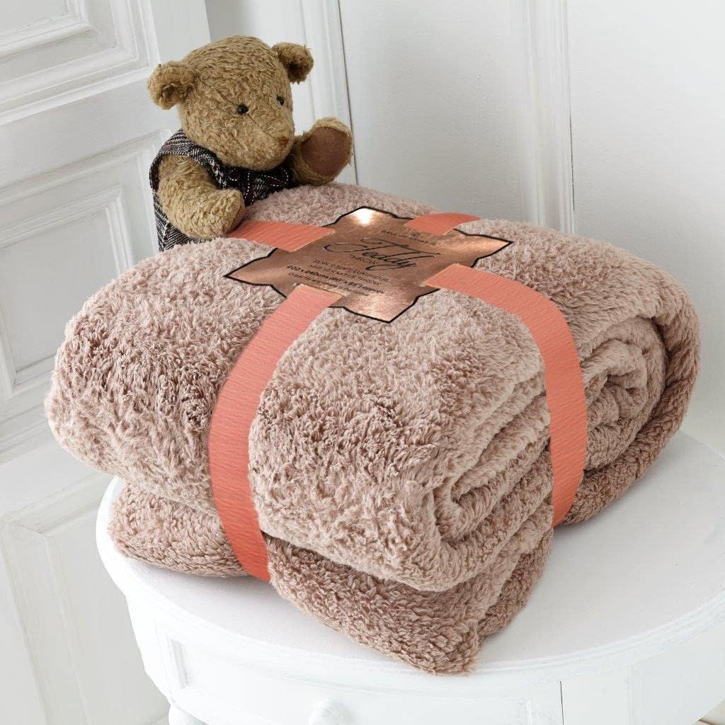 NFK TEXTILE Teddy Bear Throws Super Soft Luxurious Warm Cozy Sofa Settee Bed Sherpa Fleece Blankets Non-Allergic Travel Kids Adults Blankets