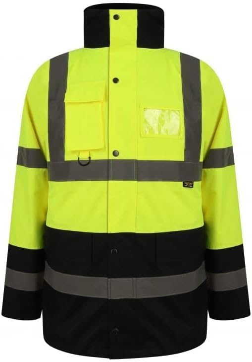NFK TEXTILE 100% Polyester Fleece Hi Vis Parka Coat High Visibility Coat Work Wear Safety Security Padded Waterproof Taped Work Wear Parka Jacket