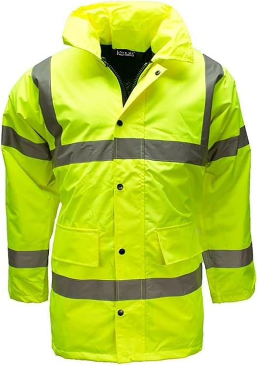 NFK TEXTILE 100% Polyester Fleece Hi Vis Parka Coat High Visibility Coat Work Wear Safety Security Padded Waterproof Taped Work Wear Parka Jacket