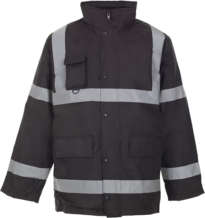 NFK TEXTILE 100% Polyester Fleece Hi Vis Parka Coat High Visibility Coat Work Wear Safety Security Padded Waterproof Taped Work Wear Parka Jacket