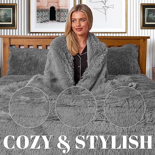 Luxury Fluffy Fur Snuggle Scape Zip Duvet Cover Cuddle Warm Quilt Bedding Set Snuggle Scape Fleece Bedding Duvet