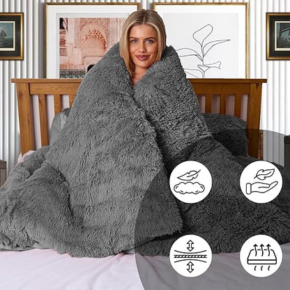 Luxury Fluffy Fur Snuggle Scape Zip Duvet Cover Cuddle Warm Quilt Bedding Set Snuggle Scape Fleece Bedding Duvet