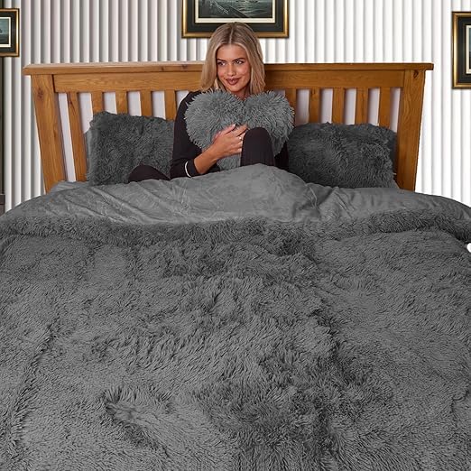 Luxury Fluffy Fur Snuggle Scape Zip Duvet Cover Cuddle Warm Quilt Bedding Set Snuggle Scape Fleece Bedding Duvet
