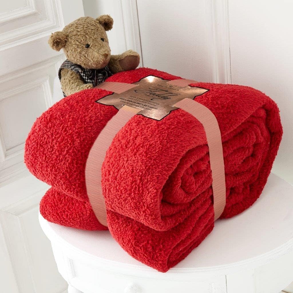 NFK TEXTILE Teddy Bear Throws Super Soft Luxurious Warm Cozy Sofa Settee Bed Sherpa Fleece Blankets Non-Allergic Travel Kids Adults Blankets