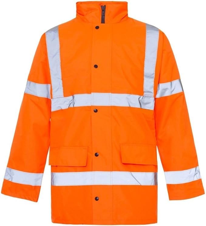 NFK TEXTILE 100% Polyester Fleece Hi Vis Parka Coat High Visibility Coat Work Wear Safety Security Padded Waterproof Taped Work Wear Parka Jacket