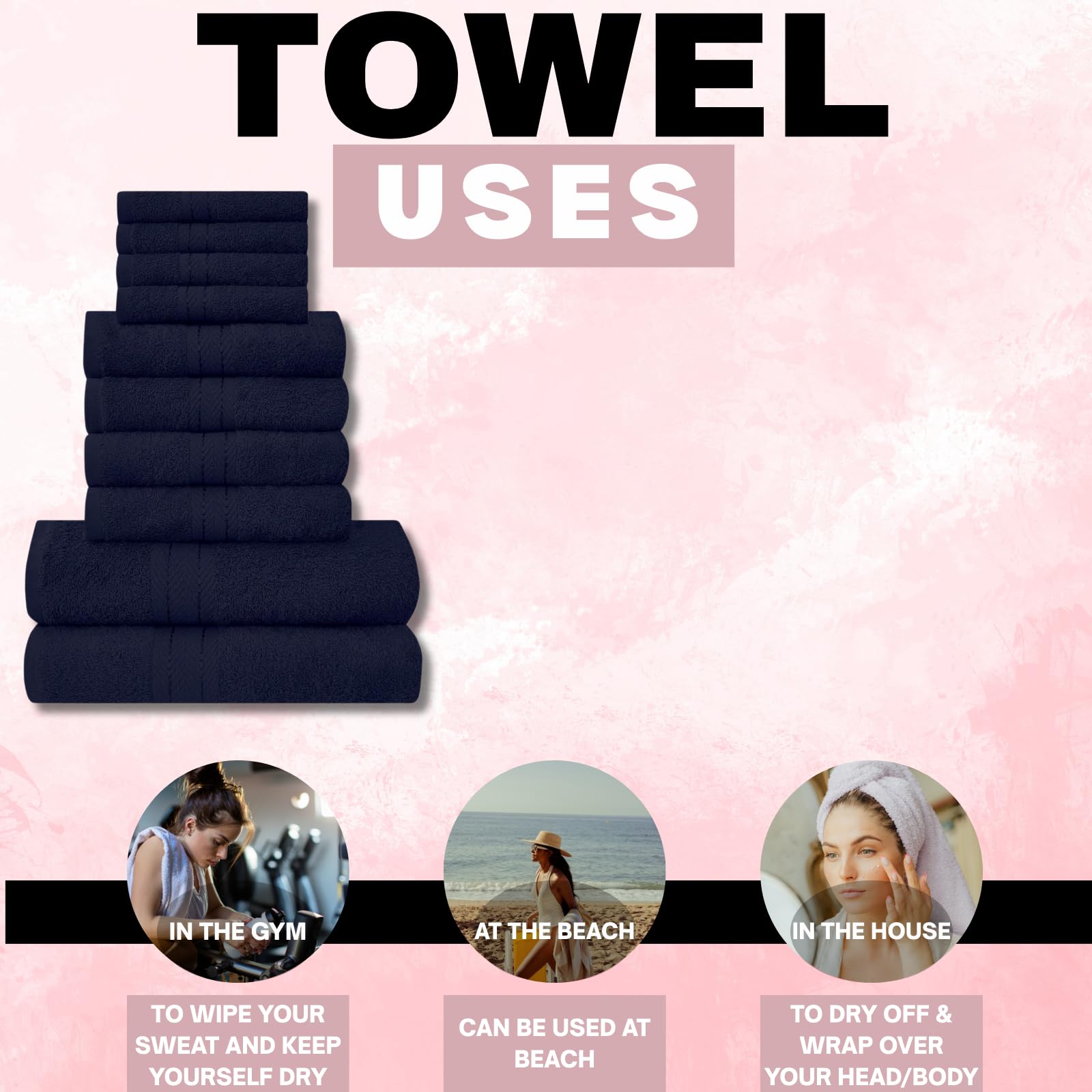 NFK TEXTILE Ultimate Luxury Towel Set - 10 Piece 100% Egyptian Cotton, Soft, Absorbent & Extra Large 4 Face, 4 Hand, 2 Bath Towels