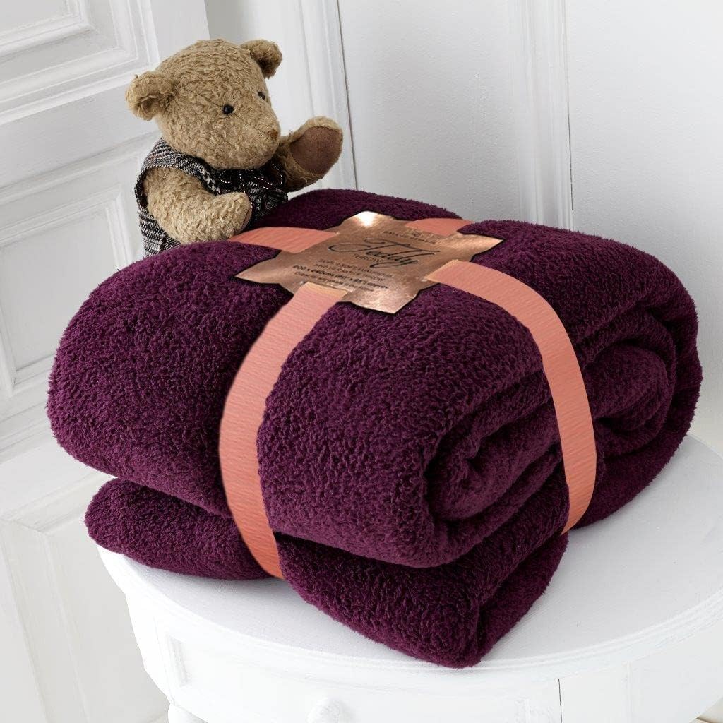 NFK TEXTILE Teddy Bear Throws Super Soft Luxurious Warm Cozy Sofa Settee Bed Sherpa Fleece Blankets Non-Allergic Travel Kids Adults Blankets